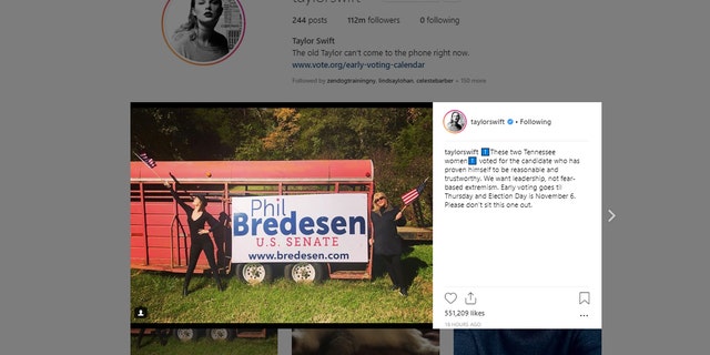 Taylor Swift urged Tennessee voters to vote Democrat in a new Instagram post.