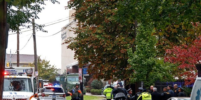 First responders were seen near the Tree of Life Synagogue in Pittsburgh, Pa., where a shooter opened fire Saturday, Oct. 27, 2018.