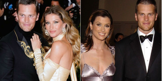 Tom Brady, photographed with wife Gisele Bundchen, left. He as previously in a relationship with Bridget Moynahan, right.