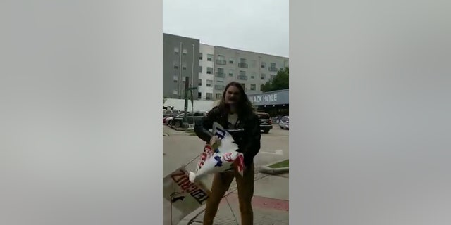A vandal (pictured) screaming “I hate Ted Cruz” took down the Texas senator’s campaign signs in a Houston neighborhood and was confronted by a pro-Cruz resident who capturing the bizarre encounter.