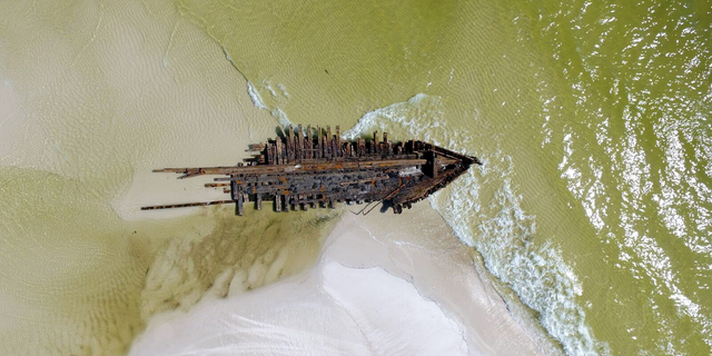 Smith took drone footage of the wreckage. The ships were destroyed during a hurricane in 1899.