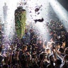 A depiction of a cannabis bud drops from the ceiling at a countdown party marking the first day of the legalization of cannabis across Canada in Toronto, Oct. 17, 2018.