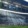 Cheerleaders line up before an NFL football game between Tennessee Titans and Los Angeles Chargers at Wembley stadium in London, Oct. 21, 2018.