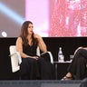 Retired race car driver Danica Patrick, left, speaks with ESPN’s Hannah Storm at the 2018 espnW: Women + Sports Summit at  The Resort at Pelican Hill in Newport Beach, California on October 1, 2018. 