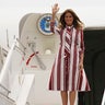 First lady Melania Trump arrives at Kotoka International Airport in Accra, Ghana, Tuesday, Oct. 2, 2018 (AP Photo/Carolyn Kaster)