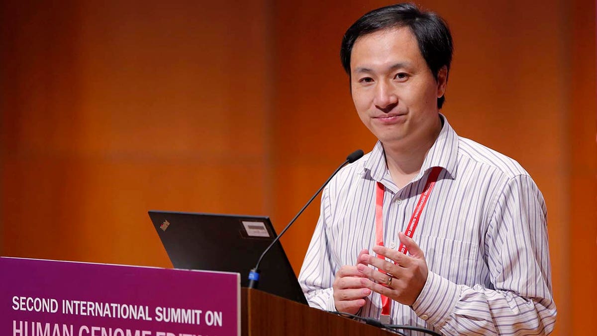 He Jiankui, a Chinese researcher, speaks during the Human Genome Editing Conference in Hong Kong, Wednesday, Nov. 28, 2018. (AP Photo/Kin Cheung)
