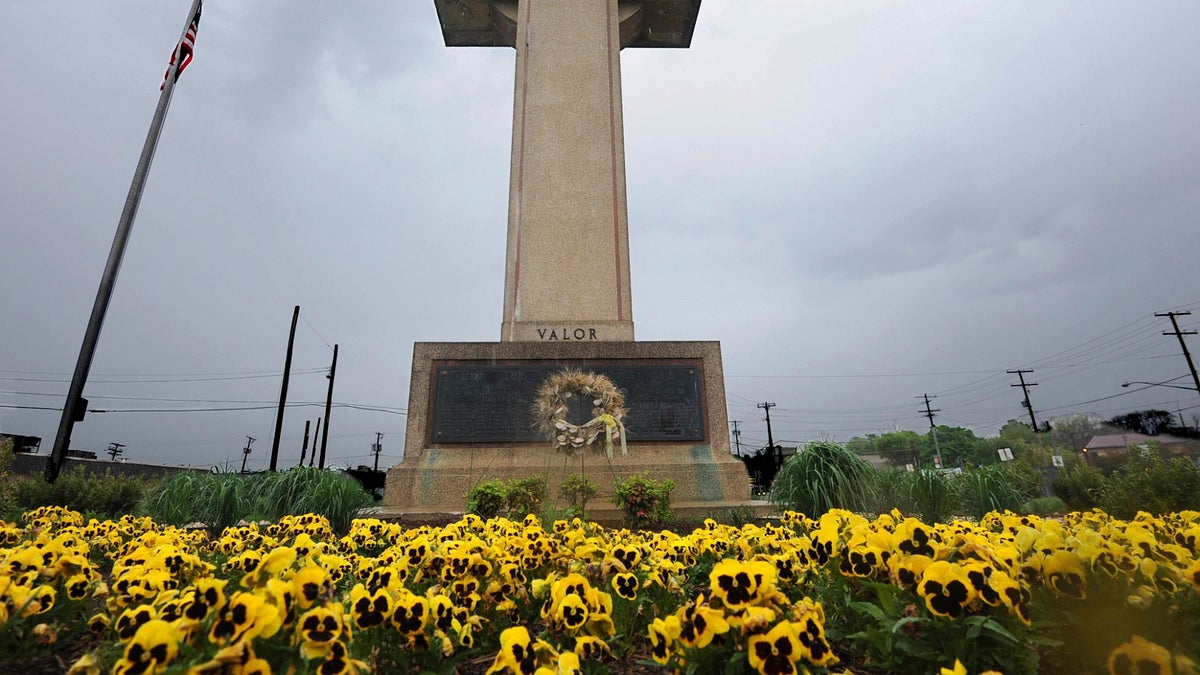 FILE - In this May 7, 2014 file photo, the World War I memorial cross is pictured in Bladensburg, Md. 