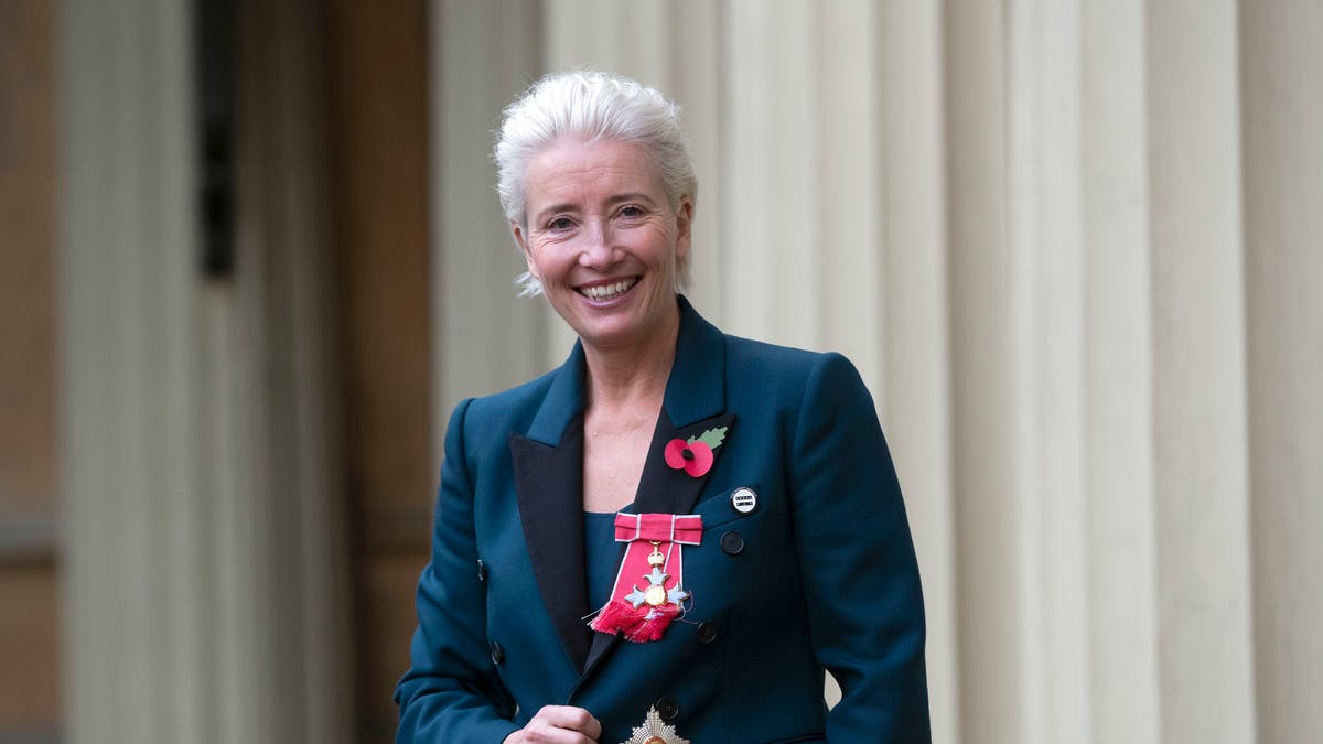 Emma Thompson stands outside Buckingham Palace, London, after being made a Dame Commander of the British Empire by Prince William on Wednesday Nov. 7, 2018.