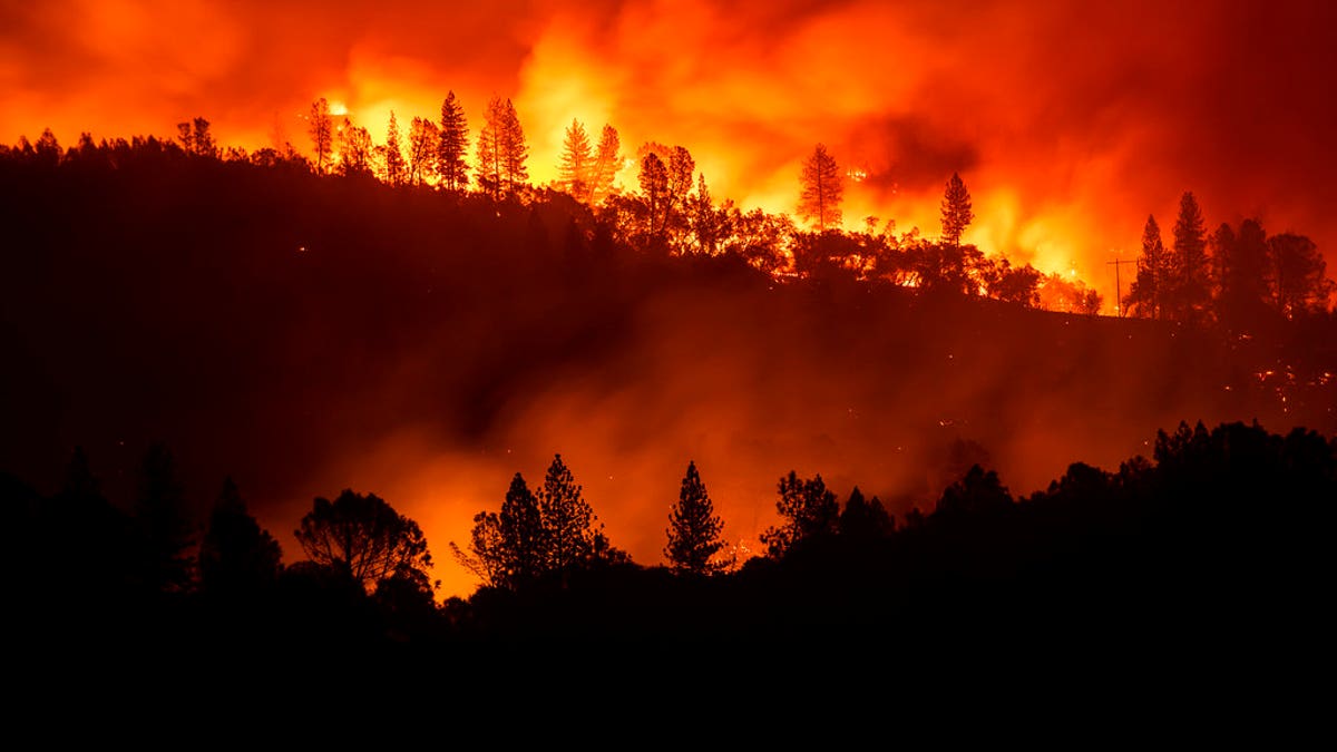 The Camp Fire burns along a ridgetop near Big Bend, Calif.