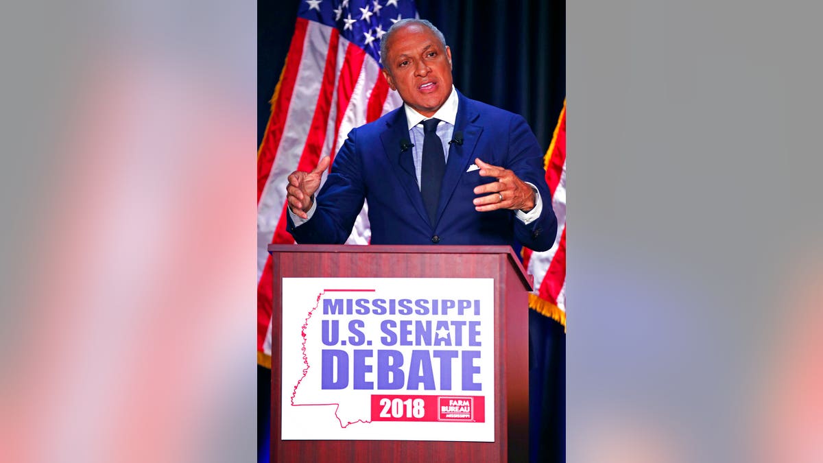 Democrat Mike Espy answers a question during a televised Mississippi U.S. Senate debate with his opponent appointed U.S. Sen. Cindy Hyde-Smith, R-Miss., in Jackson, Miss., Tuesday, Nov. 20, 2018. 