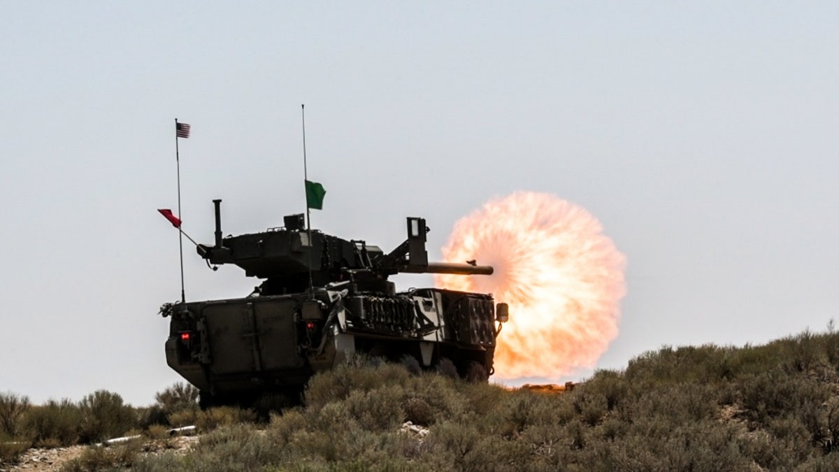 File photo - An M1128 Stryker Mobile Gun System, with 1st Squadron, 82nd Cavalry Regiment, Oregon Army National Guard, shoots it’s 105mm cannon during a live-fire exercise during the squadron’s annual training, July 26, 2018, at Orchard Combat Training Center near Boise, Idaho.(Oregon Army National Guard photo by Staff Sgt. Zachary Holden, Oregon Military Department Public Affairs)