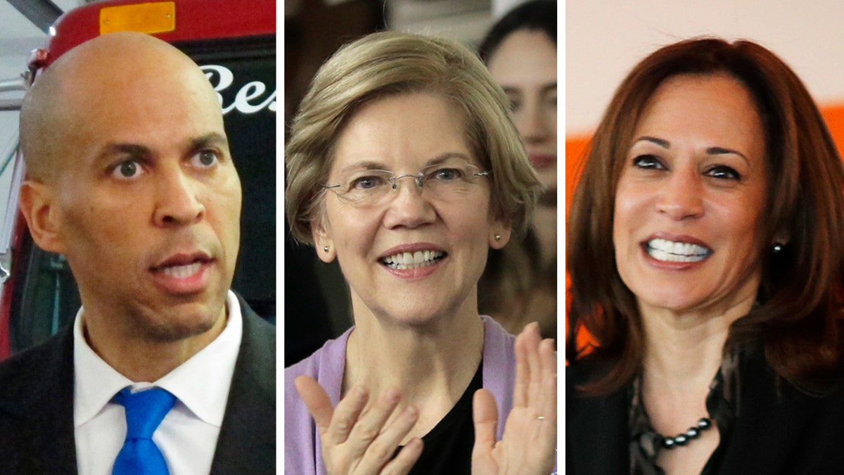 Massachusetts Sen. Elizabeth Warren, New Jersey Sen. Cory Booker and California Sen. Kamala Harris are among a slew of possible 2020 presidential contenders. 
