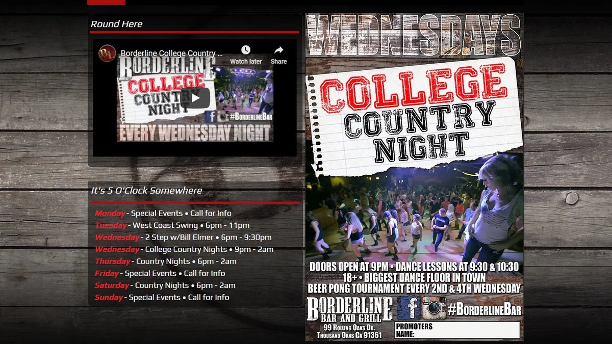The Borderline Bar &amp; Grill website promoted Wednesday's country music event.
