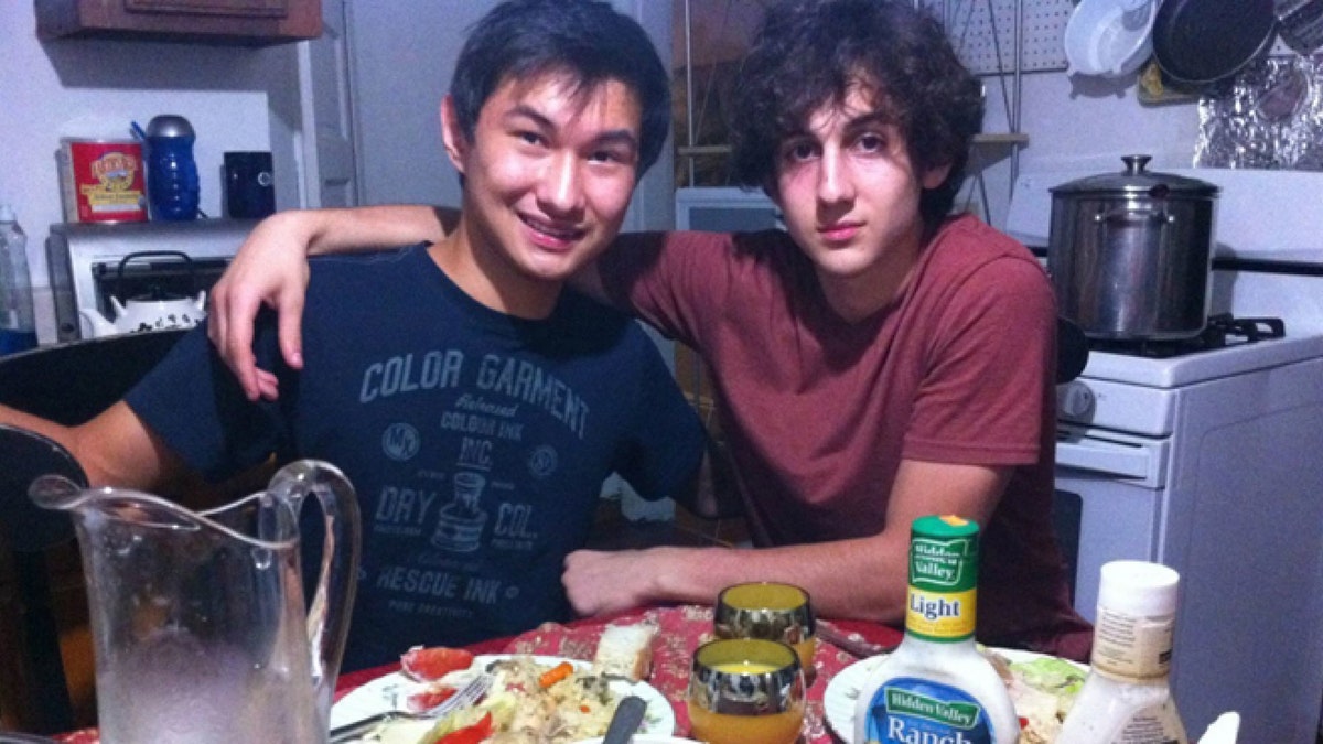 Dias Kadyrbayev, left, with Boston Marathon bomber Dzhokhar Tsarnaev, at an unknown location. Kadyrbayev, a college buddy of Tsarnaev from Kazakhstan, was jailed by immigration authorities the day after Tsarnaev's capture. Kadyrbayev, 24, was removed from America on Oct. 23, ICE said.