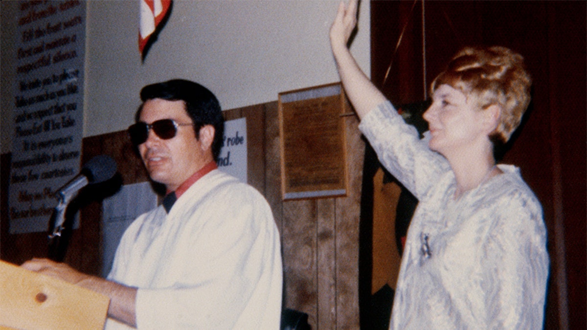This image of Reverend Jim Jones and his wife, Marceline, was taken from a photo album left behind in the village of the dead in Jonestown, Guyana, during Reverend Jones' happier times. Jones led more than 900 members of his cult to a painful death. (Getty Images)