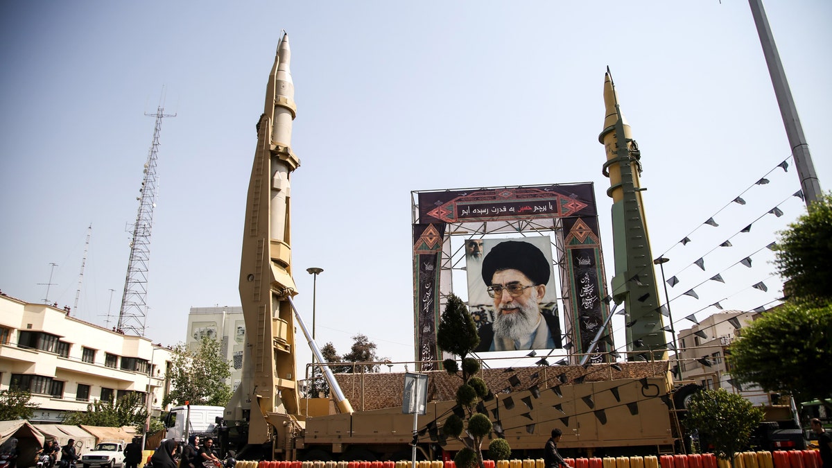 File photo - Iranian ballistic missiles Sejjil and Qadr-H on display at Baharestan Square during Iranian Defense Week in Tehran, Iran on September 25, 2017.