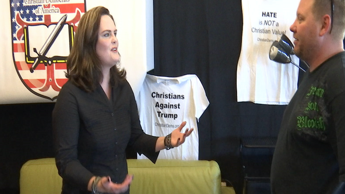 One of Christian Democrats of America's T-shirts reads "Christians Against Trump"