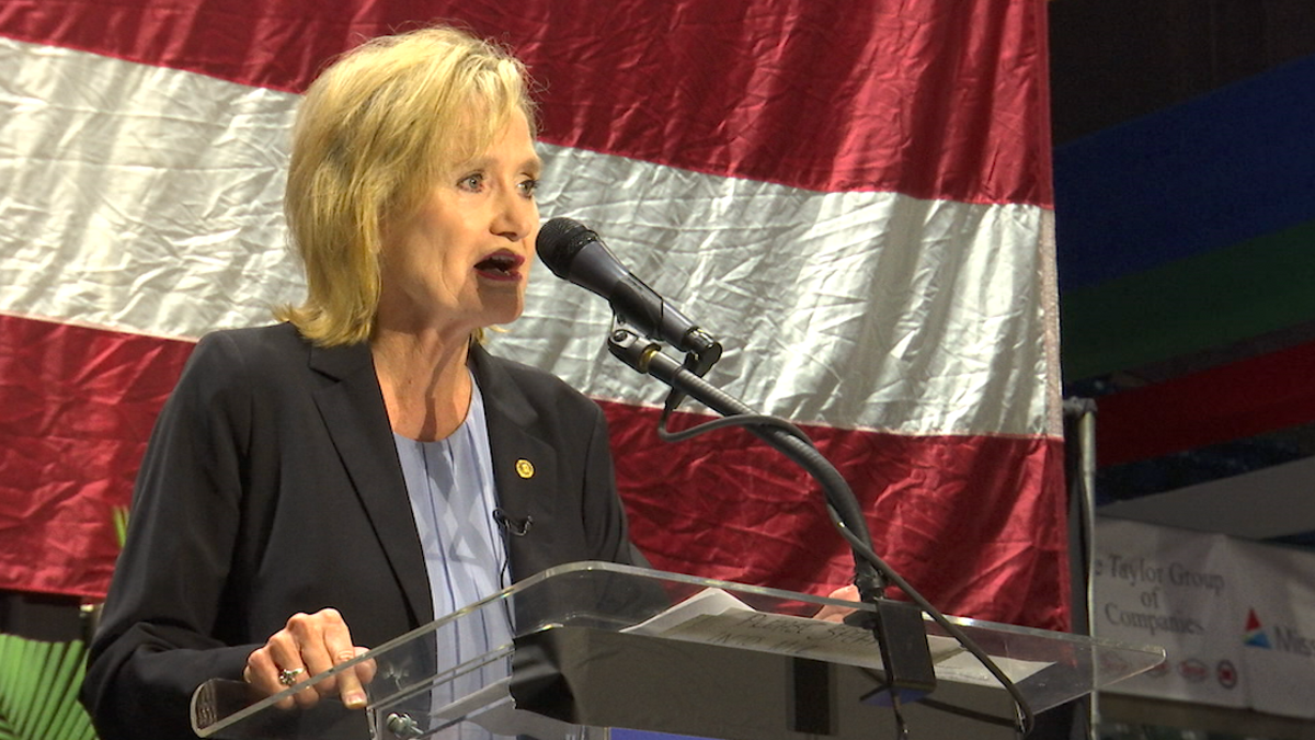 Sen. Cindy Hyde-Smith addresses the crowd at the state's annual hobnob event hosted by the Mississippi Economic Council.