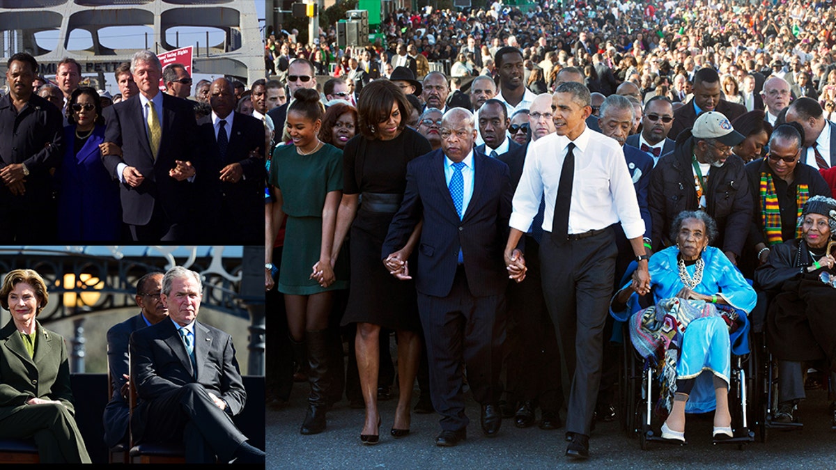 Presidents Clinton, Obama and Bush outside Lowndes County, Ala., at anniversaries of "Bloody Sunday" in Selma, Edmund Pettus Bridge.