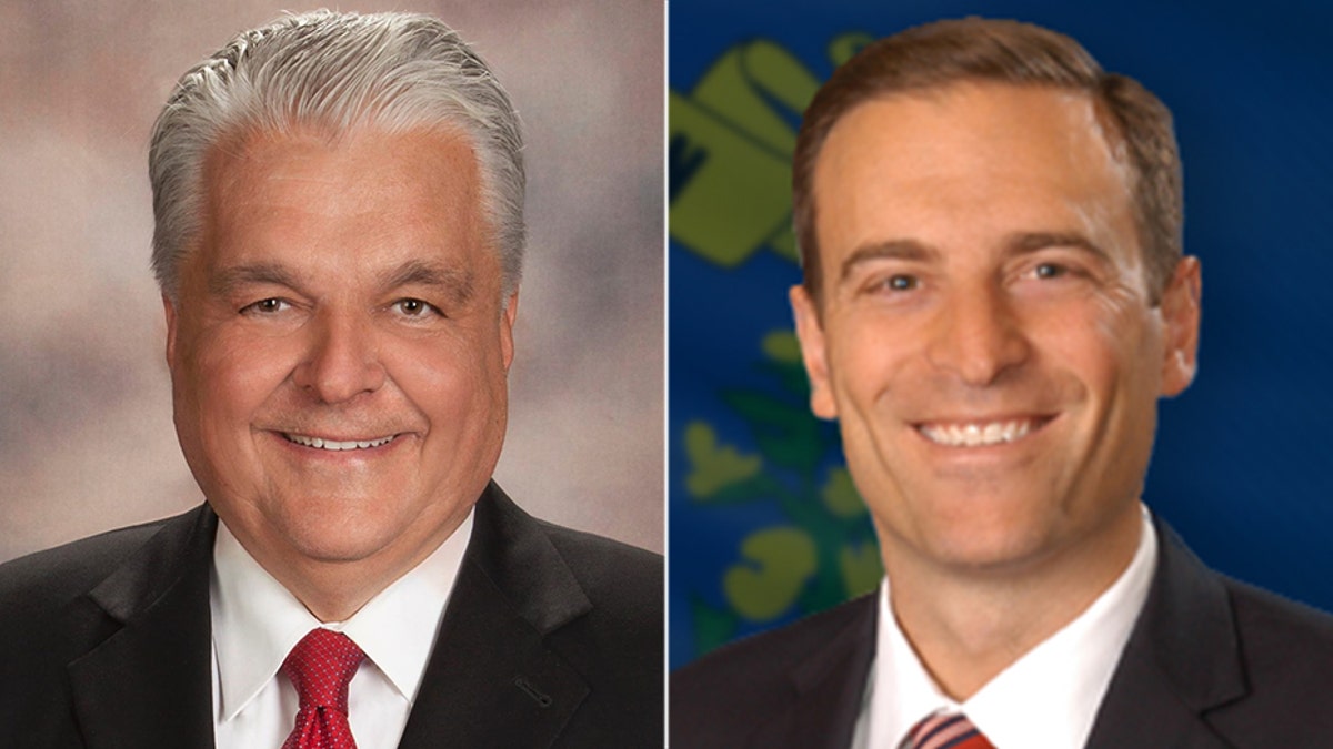 Democrat Steve Sisolak (left) faces Republican Adam Laxalt in Nevada's gubernatorial race.