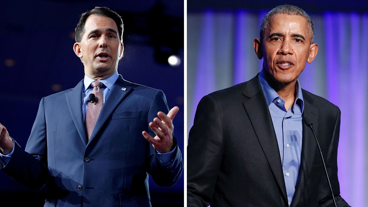 Wisconsin Republican Gov. Scott Walker (left) on Thursday called former President Barack Obama (right) “the biggest liar of the world.” (Reuters)