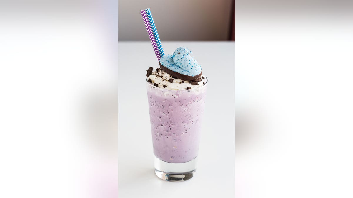 Blueberry chocolate peeps cheesecake milkshake