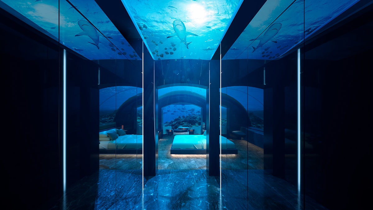 Below the waves, a “curved ceiling, wide windows and fish peep show bathroom” will surely make for an once-in-a-lifetime experience — thought it may be a bit difficult to fall asleep, as fish, turtles, stingrays and sharks swim by your beside.