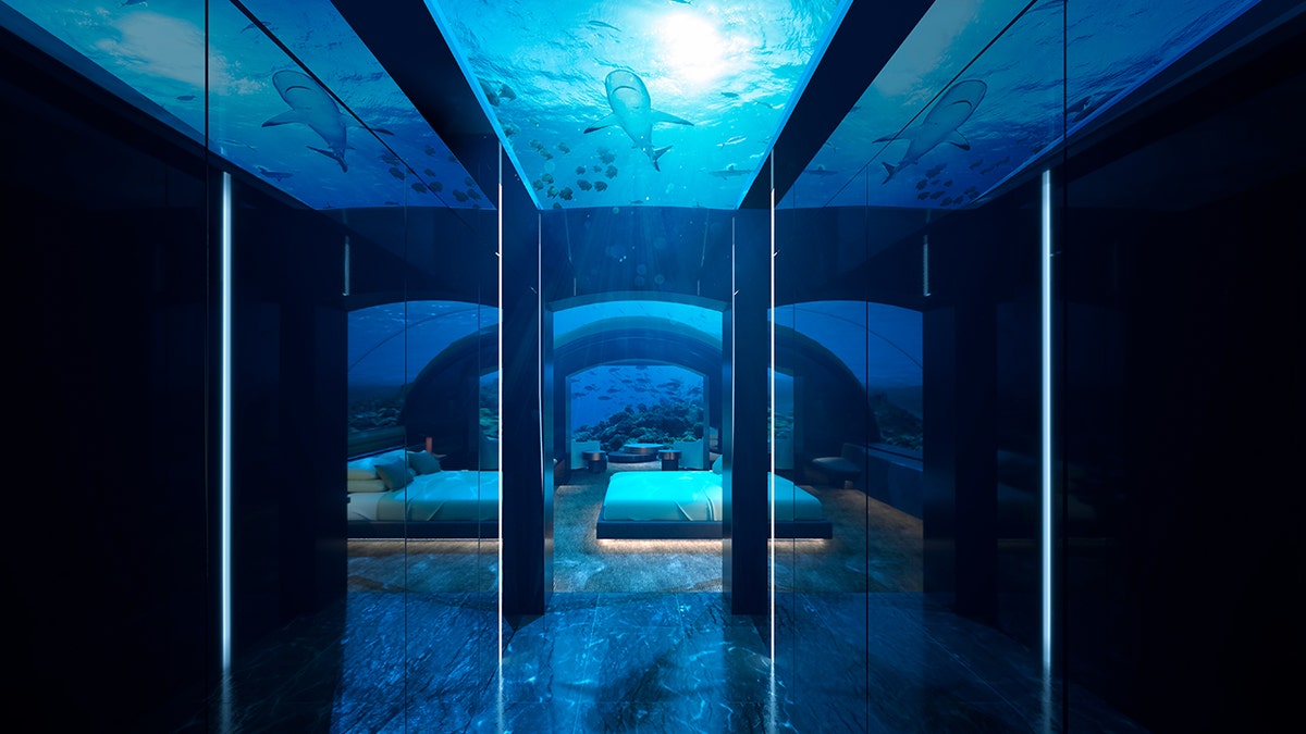 Below the waves, a “curved ceiling, wide windows and fish peep show bathroom” will surely make for an once-in-a-lifetime experience — thought it may be a bit difficult to fall asleep, as fish, turtles, stingrays and sharks swim by your beside.