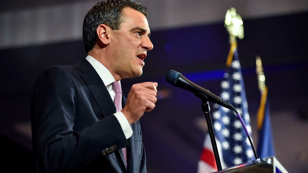 Incumbent Republican U.S. Rep. Kevin Yoder talks to supporters as he concedes his seat after he lost the Kansas 3rd District to Democrat Sharice Davis Tuesday, Nov. 6, 2018, in Overland Park, Kan. (AP Photo/Ed Zurga)