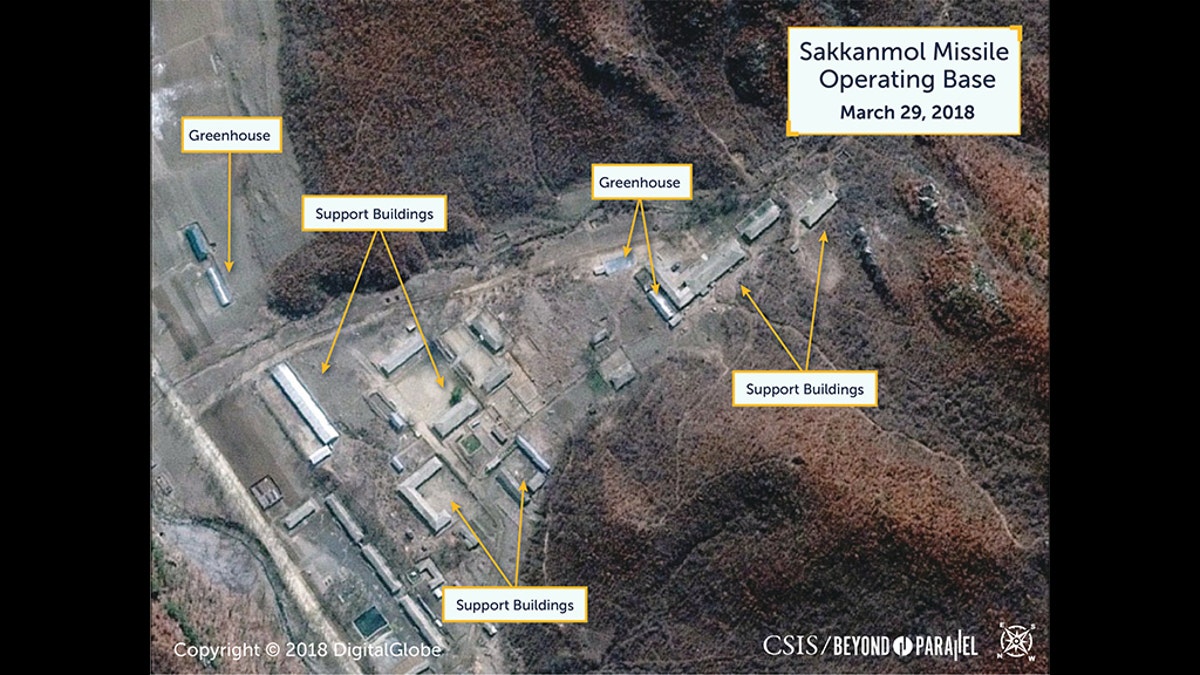 The satellite image of the base in Sakkanmol, just shy of 50 miles north of the DMZ, show support facilities.