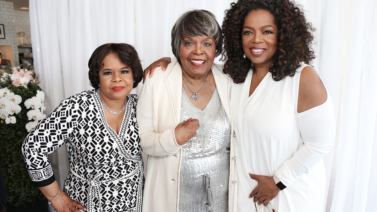 Vernita Lee, center, with her daughters Patricia Amanda Faye Lee, left, and Oprah Winfrey, right, at Vernita's 80th birthday party.