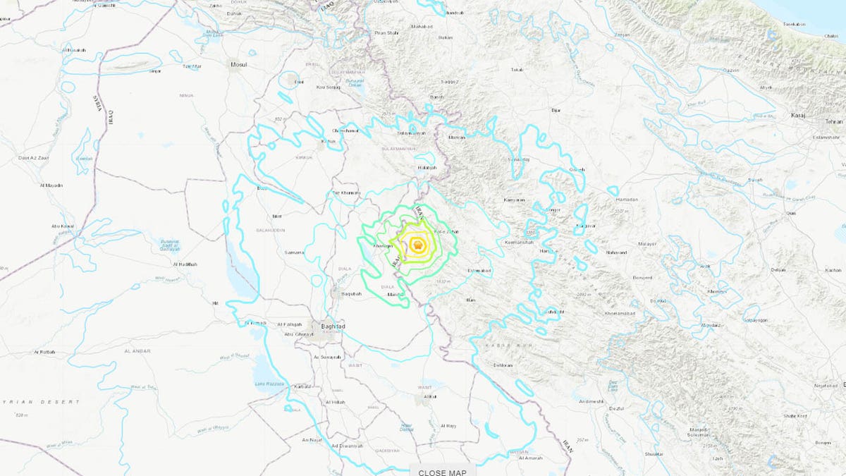 The location of the earthquake in Western Iran on Sunday.