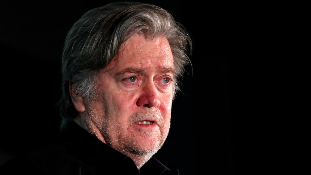 Former White House Chief Strategist Steve Bannon participates in a Hudson Institute conference on 