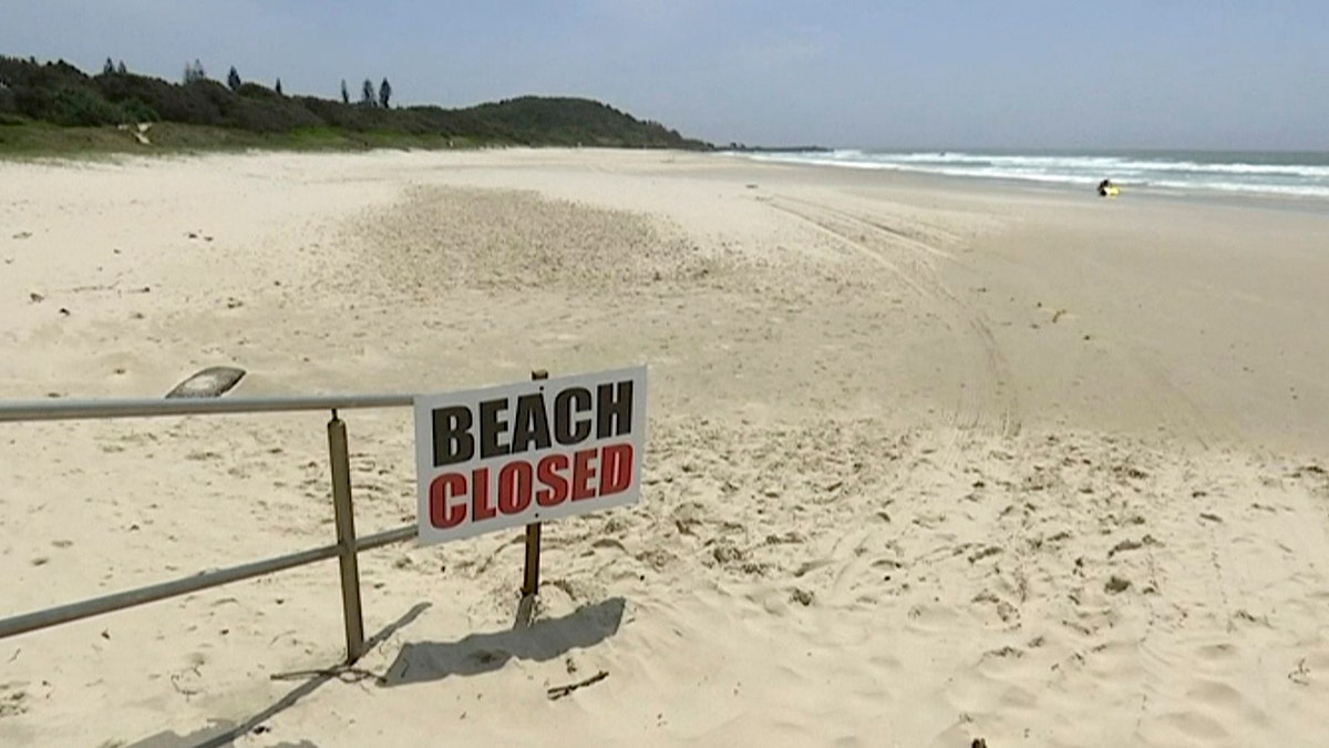 This Nov. 7, 2018, image made from video shows the beach where a shark attack occurred in Ballina, Australia.