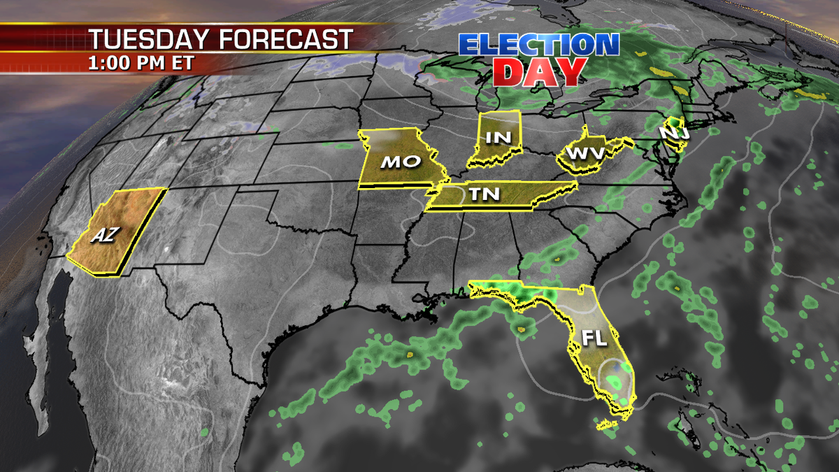 The forecast for Tuesday in states with key Senate races.