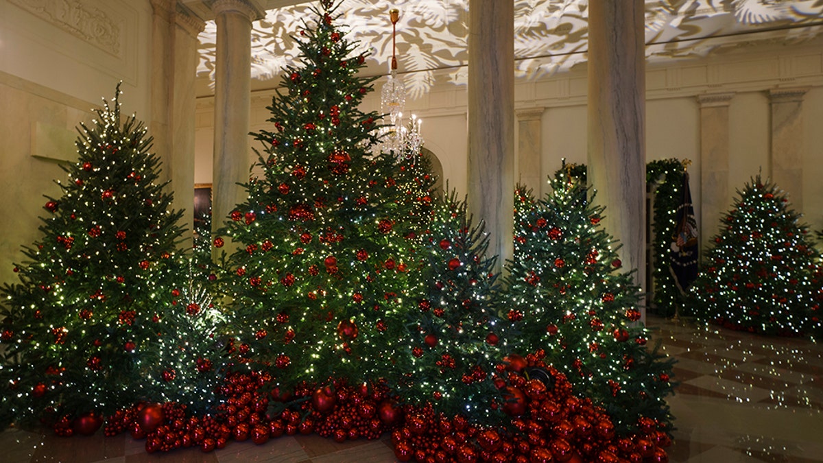 Grand Foyer and Cross Hall are seen during the 2018 Christmas preview at the White House in Washington, Monday, Nov. 26, 2018. (AP)