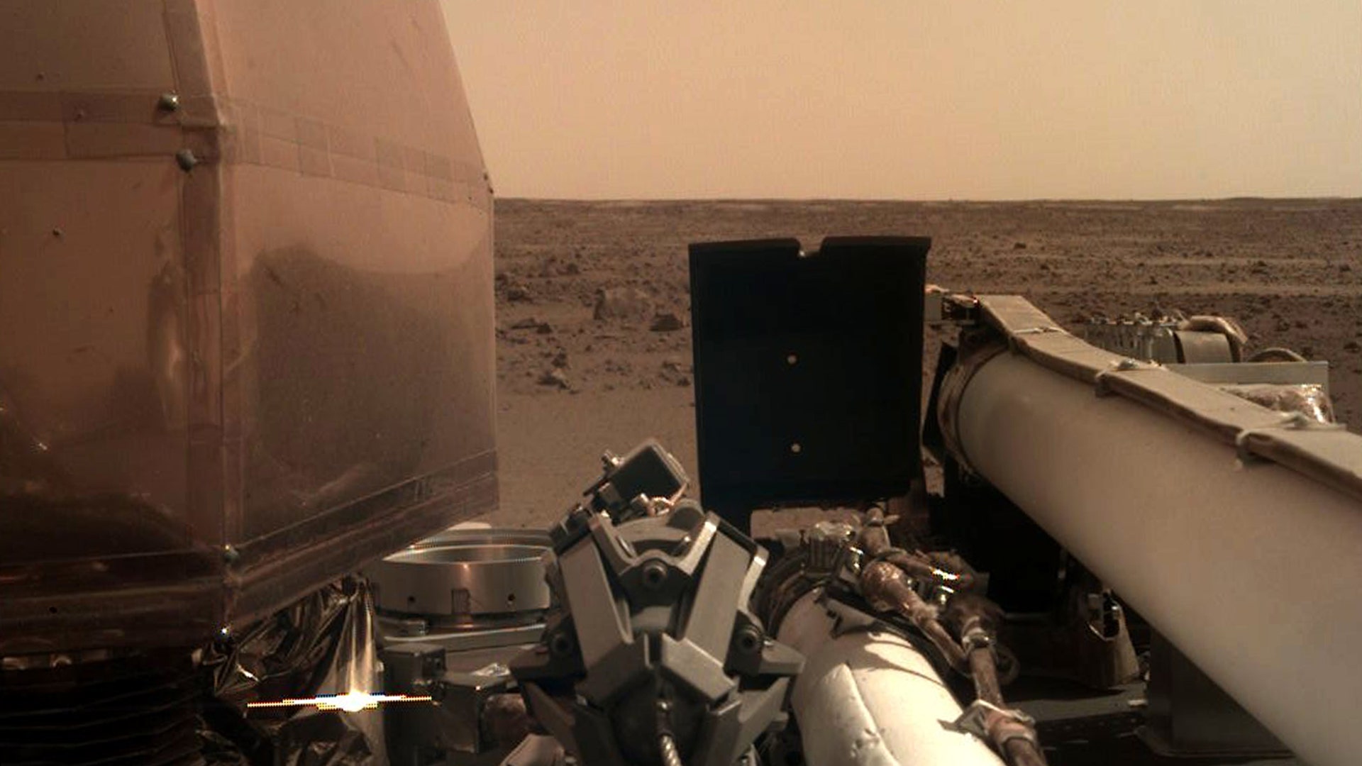 The NASA InSight lander is pictured after landing on Mars, Nov. 27, 2018.