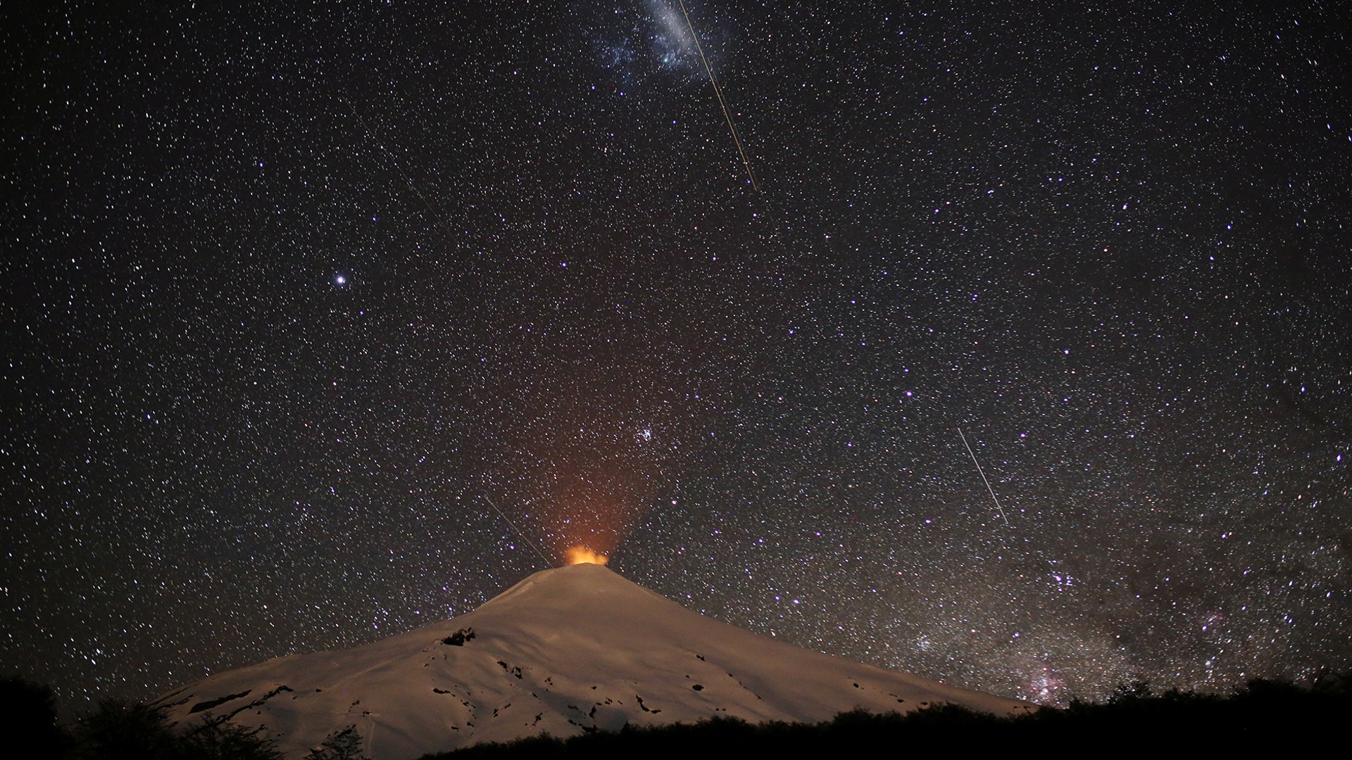 The Villarrica Volcano is seen at night from Pucon, Chile, November 6, 2018.