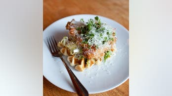 Bacon Waffle topped with Buttermilk Fried Chicken