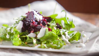 Roasted Beet and Arugula Salad  with Chevre Fondue and Sherry Vinaigrette