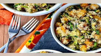 Quinoa with Caramelized Butternut Squash and Roasted Brussels Sprouts