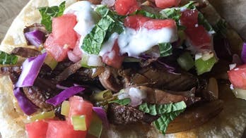 Crockpot carne asada tacos with watermelon salsa and minty lime crema