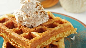 Eggnog waffles with cinnamon whipped cream