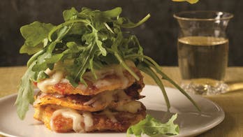 Corn Cake Stacks with Aged Cheddar and Arugula