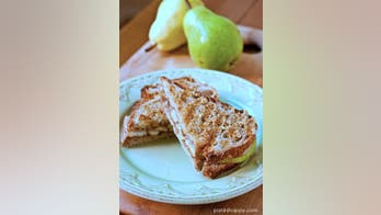 Granola-crusted pear and almond butter panini