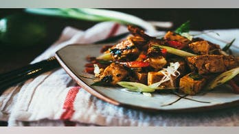 Korean Chili Tofu Salad with Kimchi Chips
