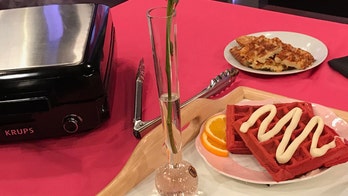 Red Velvet Waffles with Cream Cheese Glaze