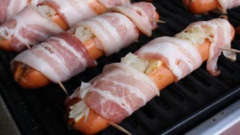 Grilled Bacon-Wrapped Stuffed Hot Dogs