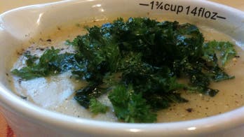 Potato Celery Root Soup with Crispy Kale