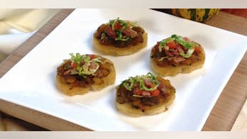 Pumpkin “Sofrito” Crostini with Brussels Sprouts and Virginia Ham